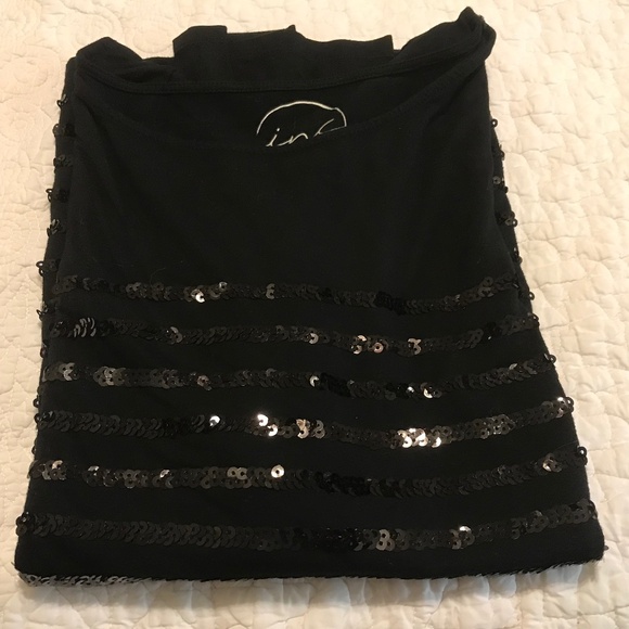 Sparkly INC sequin-striped black on black long sleeve boat neck top (L) - Picture 12 of 13